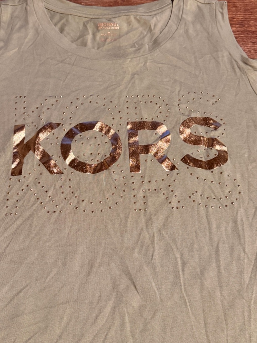Michael Kors Olive Green Cold-Shoulder Tee with Gold Logo - Picture 3 of 9